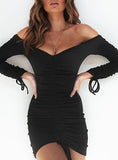 Women's Off Shoulder Bodyfit Drses Long sleeve - vmlfashion-com