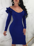 Women's Ruffle Accent Bodyfit Long Sleeve Dress - vmlfashion-com