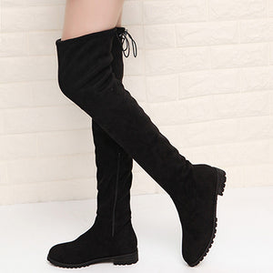 Women's Velvety Faux Suede Flat Boot Over the Knee - vmlfashion-com