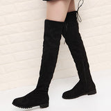 Women's Velvety Faux Suede Flat Boot Over the Knee - vmlfashion-com