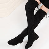 Women's Velvety Faux Suede Flat Boot Over the Knee - vmlfashion-com