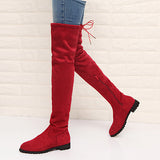 Women's Velvety Faux Suede Flat Boot Over the Knee - vmlfashion-com