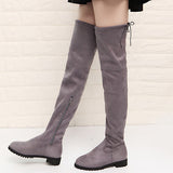 Women's Velvety Faux Suede Flat Boot Over the Knee - vmlfashion-com