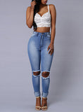 Women Sexy Blue Damage Jeans - vmlfashion-com