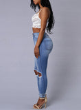 Women Sexy Blue Damage Jeans - vmlfashion-com