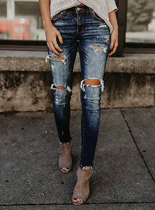 Women  Blue Damage Jeans - vmlfashion-com