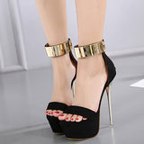 Women's Elegant Stiletto Highg heels Gold Cuff Trim - vmlfashion-com