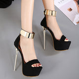 Women's Elegant Stiletto Highg heels Gold Cuff Trim - vmlfashion-com