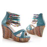 Women's Multicolored Wedges Ankle Straps - vmlfashion-com