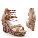 Women's Multicolored Wedges Ankle Straps - vmlfashion-com