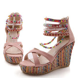 Women's Multicolored Wedges Ankle Straps - vmlfashion-com