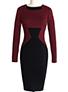 Women's Knee Length Dress Red Black Pencil Skirt Long Sleeve Dress - vmlfashion-com