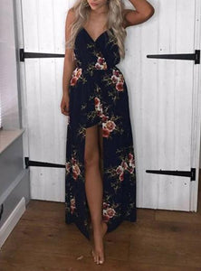 Women-Black-Floral-Printed-Romper-with-Cape-Sweep-With-Flower - vmlfashion-com