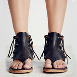 Women's Vegan Gladiator Sandals Side Laces Flat Shoes - vmlfashion-com