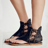 Women's Vegan Gladiator Sandals Side Laces Flat Shoes - vmlfashion-com