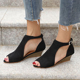 women's Flat Wedge Sandals Open Sides Suede Upper Open Toe - vmlfashion-com