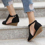 women's Flat Wedge Sandals Open Sides Suede Upper Open Toe - vmlfashion-com