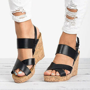 Women's High Heel Platform Wedge Sandal Crisscross Front Side Buckles - vmlfashion-com