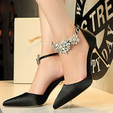 Women's Satin-Finish Stilettos Rhinestone Embellishments - vmlfashion-com