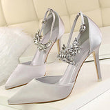 Women's Satin-Finish Stilettos Rhinestone Embellishments - vmlfashion-com