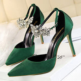 Women's Satin-Finish Stilettos Rhinestone Embellishments - vmlfashion-com