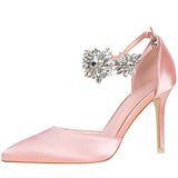 Women's Satin-Finish Stilettos Rhinestone Embellishments - vmlfashion-com