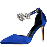 Women's Satin-Finish Stilettos Rhinestone Embellishments - vmlfashion-com