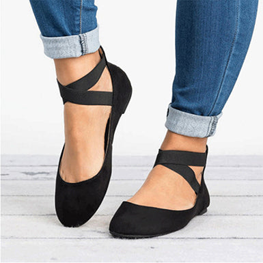 Women's Ballet Style Flats - Crisscrossed Straps Shoe - vmlfashion-com