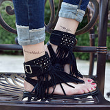 Women's Fancy Fringed Sandals Open Toe Rhinestone Stud - vmlfashion-com