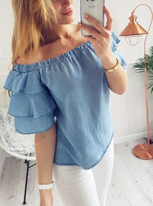 Women's Blue Off Shoulder Top - vmlfashion-com