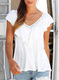 Women's Wrap Around Blouse Solid White Top - vmlfashion-com