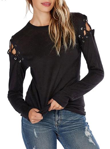 Women's Cross Strap Shoulder Long Sleeve Top - vmlfashion-com