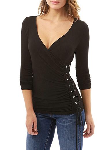 Women's V Neck Laced Up Side Top - vmlfashion-com