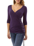 Women's V Neck Laced Up Side Top - vmlfashion-com