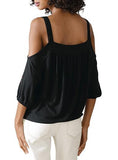 Women's Open Shoulder Thin Strap Ruffle Top - vmlfashion-com