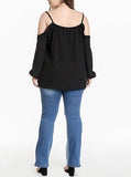 Women's Plus Size Open Shoulder Top With Strap Split Front - vmlfashion-com