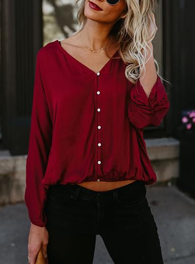 Women's Long Sleeve V Neck Top - vmlfashion-com