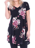 Women's Long Top Top  Floral Print Short Sleeves - vmlfashion-com