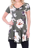 Women's Long Top Top  Floral Print Short Sleeves - vmlfashion-com