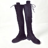 Women's Thigh High Faux Suede Boots Front Laces and Grommets - vmlfashion-com