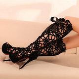 Women's Strap Up Floral Lace High Heels Shoe - vmlfashion-com