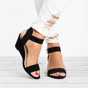 Women's Suede Wedges with Metal Buckles - vmlfashion-com