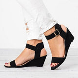 Women's Suede Wedges with Metal Buckles - vmlfashion-com