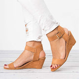 Women's Suede Wedges with Metal Buckles - vmlfashion-com