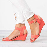 Women's Suede Wedges with Metal Buckles - vmlfashion-com