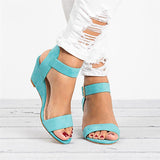 Women's Suede Wedges with Metal Buckles - vmlfashion-com