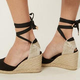 Women's Wedges Ankle Wrapped Tie Crochet Toes - vmlfashion-com