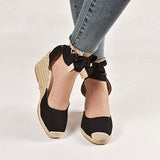 Women's Wedges Ankle Wrapped Tie Crochet Toes - vmlfashion-com