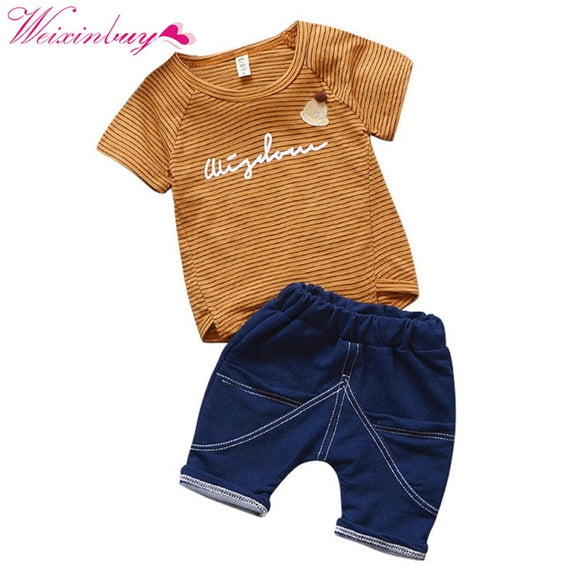 Baby Boy Clothes Stripe Fashion Baby Clothes Set 2PCS Fashion Boy T-shirt Summer Top Beach Denim Shorts T-shirt + Denim Shorts - vmlfashion-com