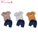 Baby Boy Clothes Stripe Fashion Baby Clothes Set 2PCS Fashion Boy T-shirt Summer Top Beach Denim Shorts T-shirt + Denim Shorts - vmlfashion-com